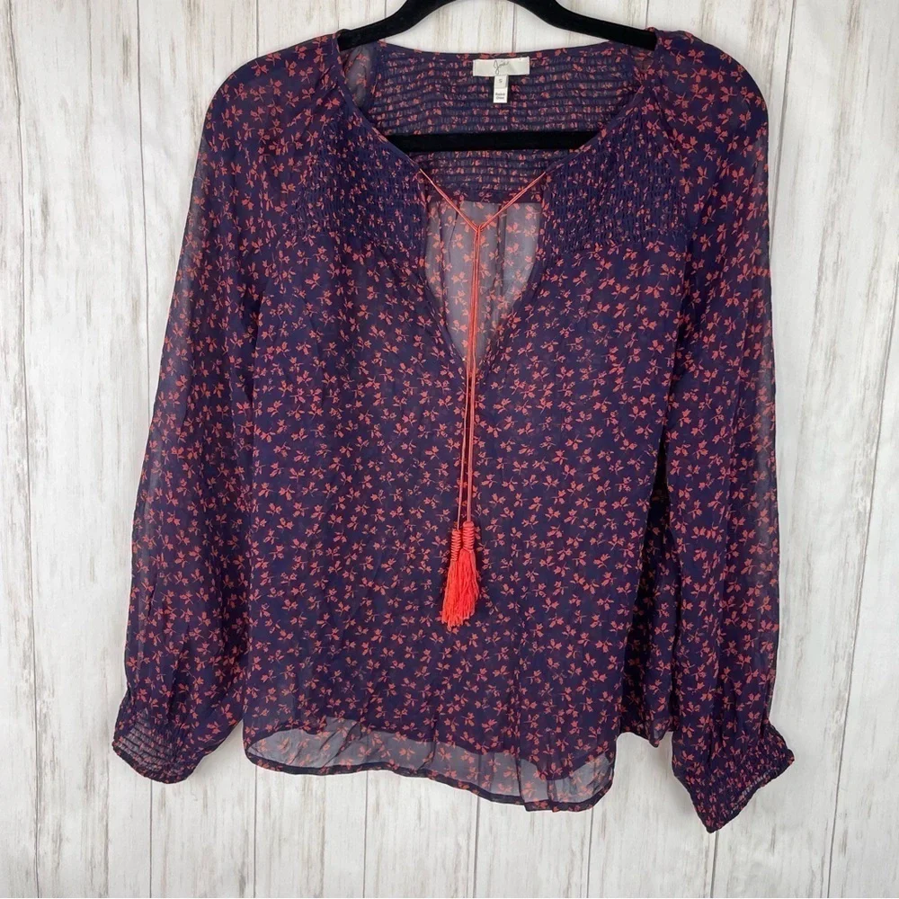 Joie 100% silk blue and red floral blouse Small - Picture 2 of 5